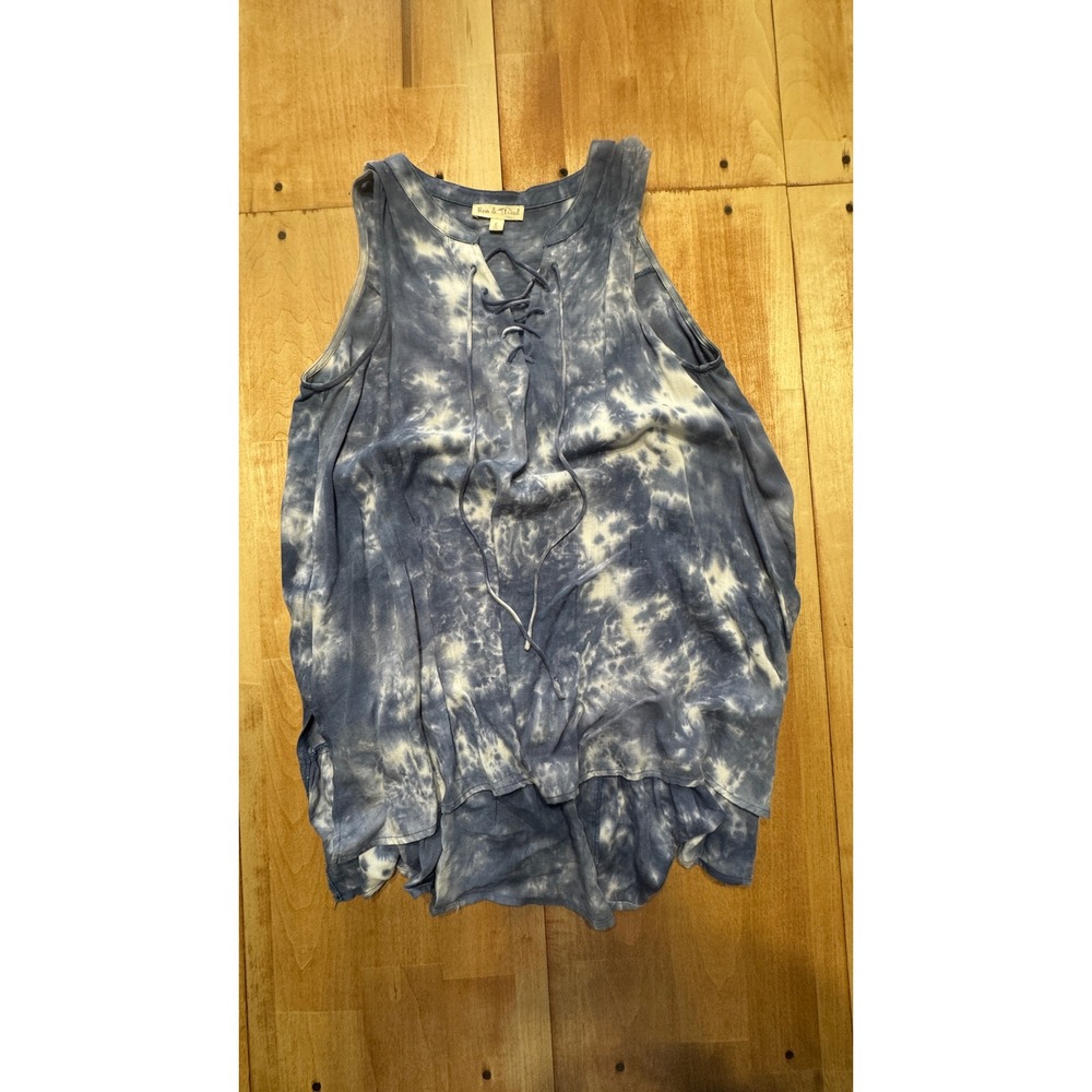 Hem & Thread‎ Blue Tie Dye Lace Up Ruffle Hem Sleeveless Tank Top Womens Small